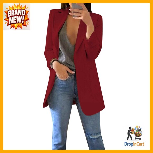 Modern Fitted Blazer Shawl Collar Long Sleeve Office Casual Elegant Jacket